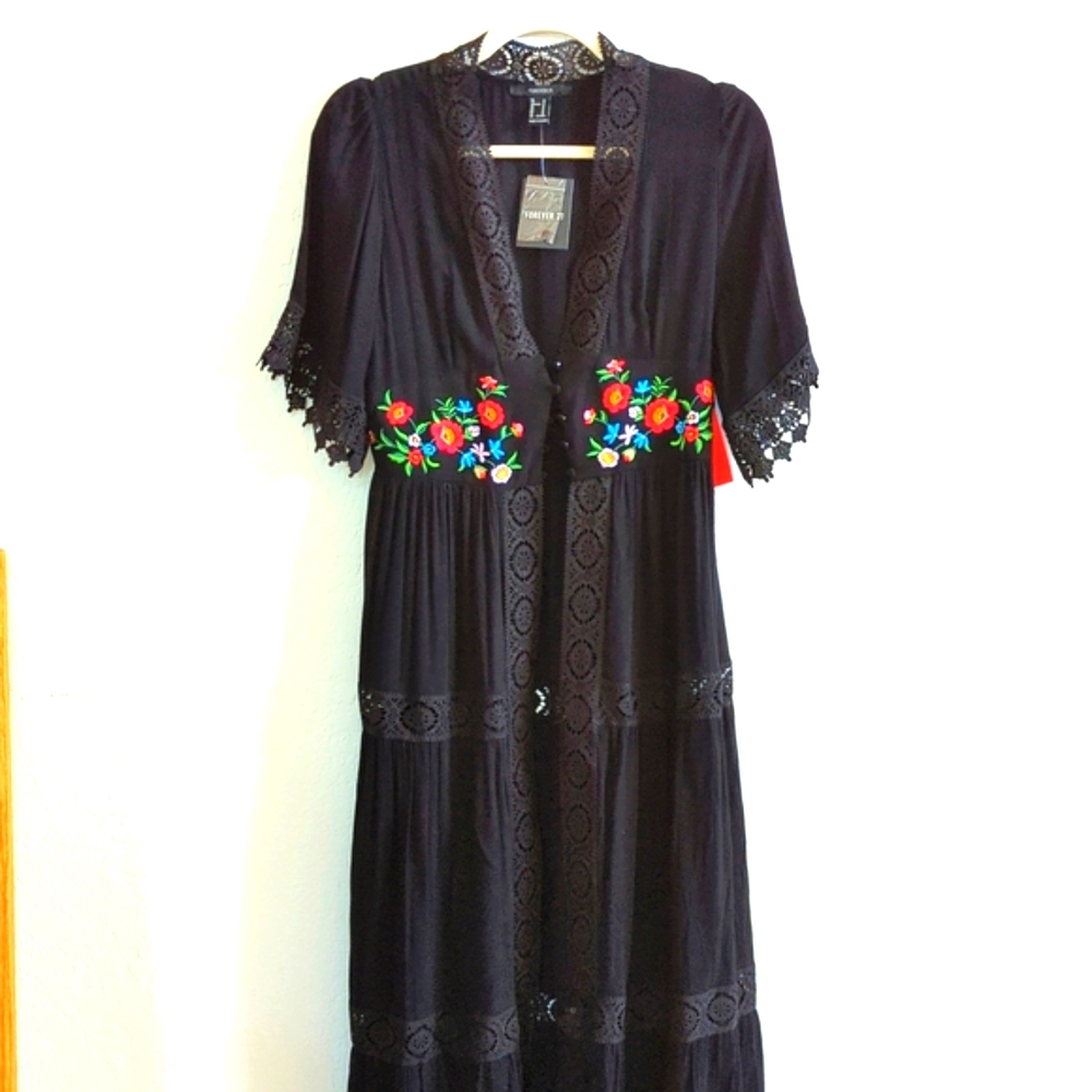 FOREVER 21 Cardigan Duster Medium/Black